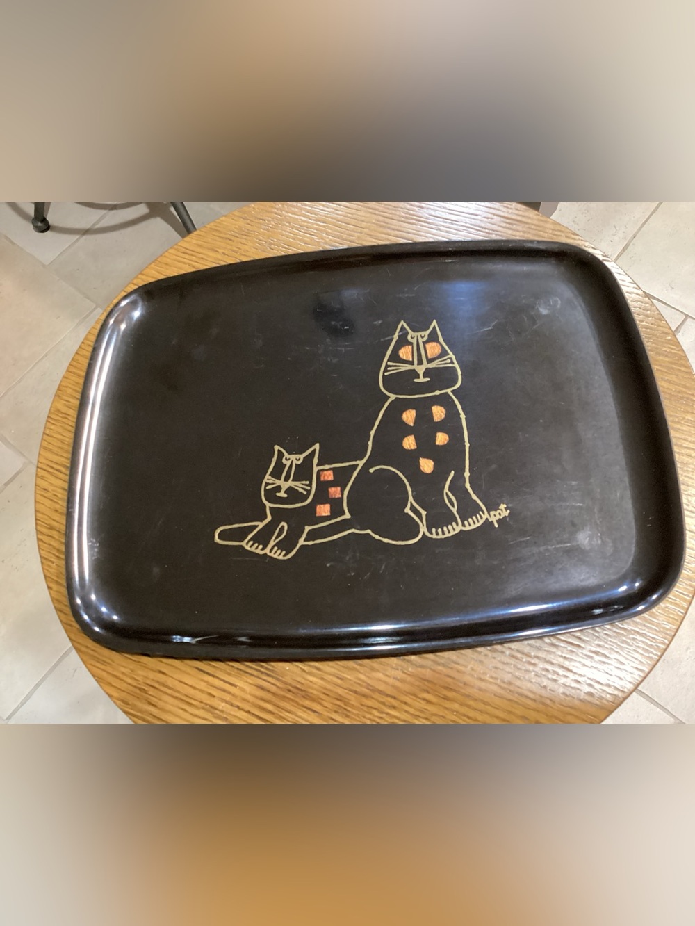 Couroc Black Serving Tray Cats